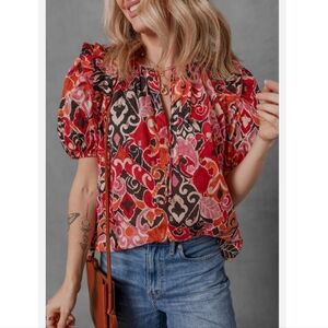 Olivaceous Puff Sleeve Blouse Size XS